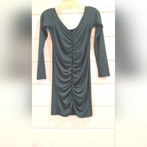 Elegant Emerald Front Ruched Long Sleeve Mini Dress